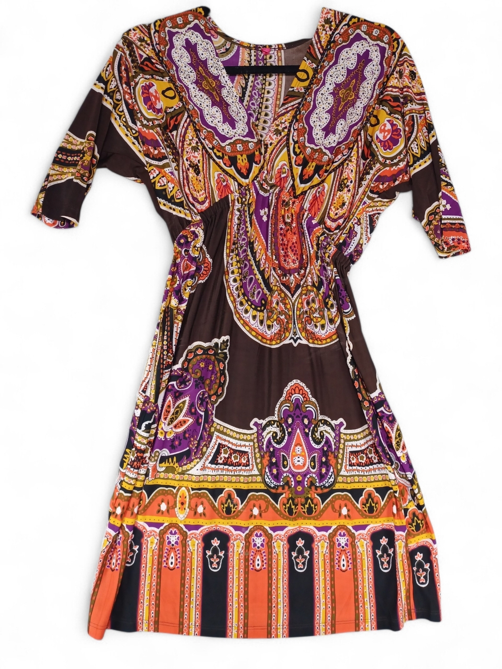 Boho Paisley Midi Dress S Y2K Retro Festival Hippie Purple Orange Indie Vibes